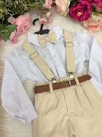 Conjunto Meninos Miss Cherry Leo Suspensorio Palha - Bege