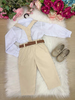 Conjunto Meninos Miss Cherry Leo Suspensorio Palha - Bege