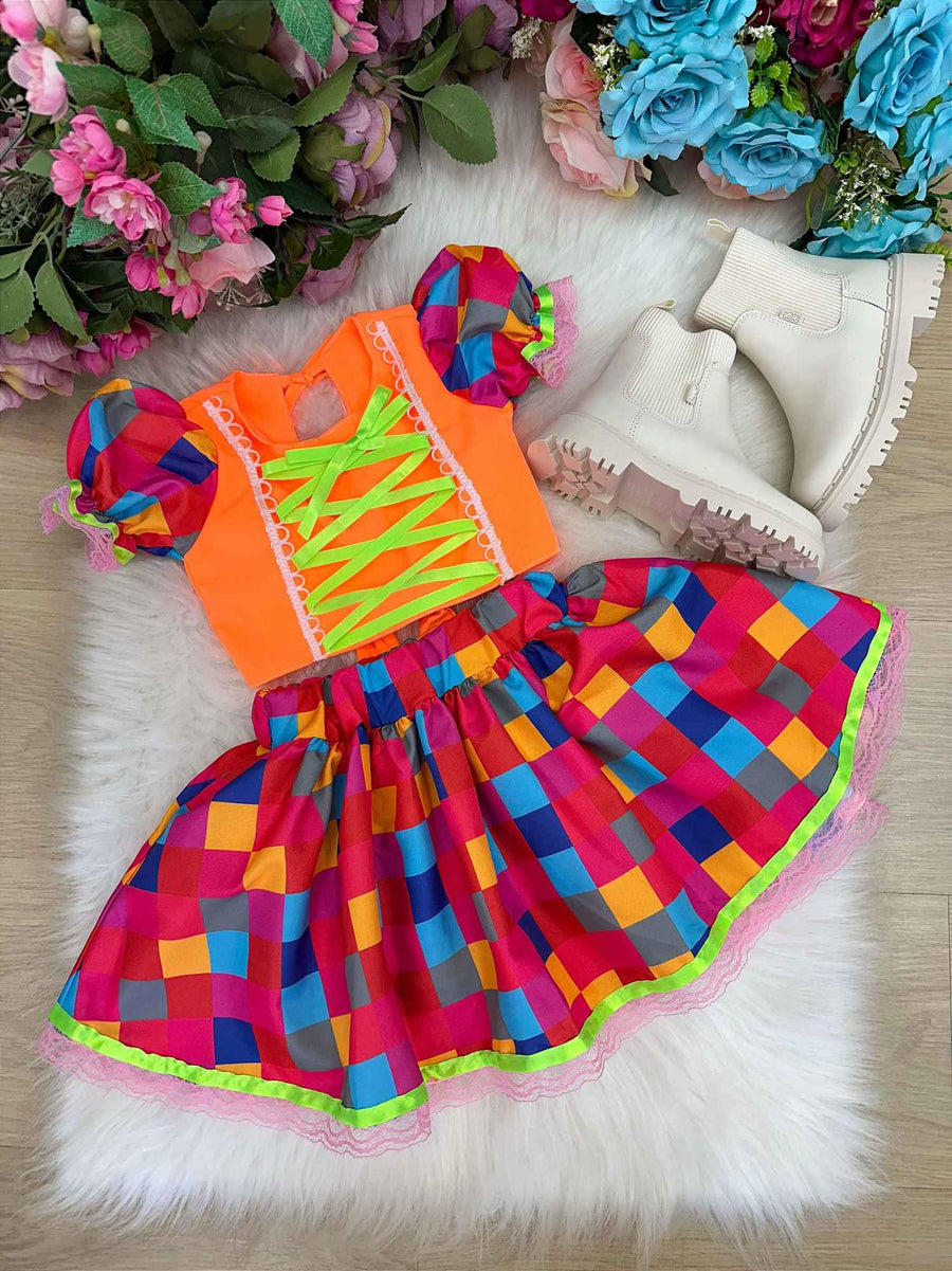 Conjunto Junino Banana Club Luxo Manu Neon