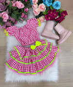 Conjunto Junino Banana Club Luxo Sofia Xadrez