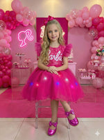 Vestido Ysa Kids Barbie Luxinho Pink Com led