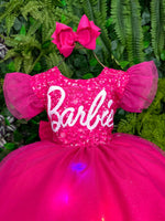 Vestido Ysa Kids Barbie Luxinho Pink Com led