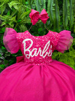 Vestido Ysa Kids Barbie Luxinho Pink Com led