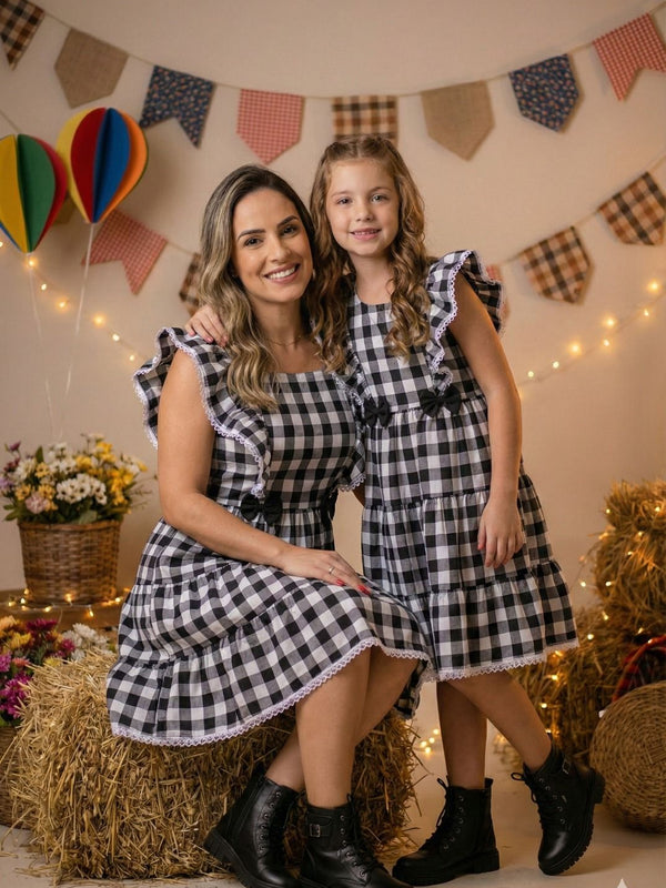 Vestido Banana Club Aline Xadrez Mãe e Filha