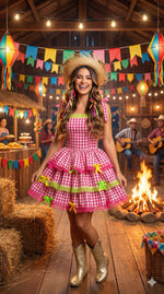Vestido Banana Club Junino Luxo Adulto Arraia do Chamego Pink