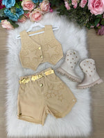 Conjunto Blogueirinha Boiadeira Estrelada Dourado