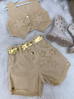 Conjunto Blogueirinha Boiadeira Estrelada Dourado