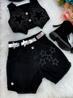 Conjunto Blogueirinha Boiadeira Estrelada Preto