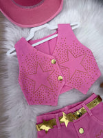 Conjunto Blogueirinha Boiadeira Estrelada Rosa