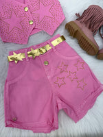 Conjunto Blogueirinha Boiadeira Estrelada Rosa