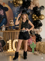Conjunto Blogueirinha Boiadeira Estrelada Preto