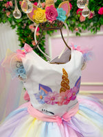 Vestido Mini Miss Temático Unicornio - Colorido - Arco iris