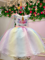 Vestido Mini Miss Temático Unicornio - Colorido - Arco iris