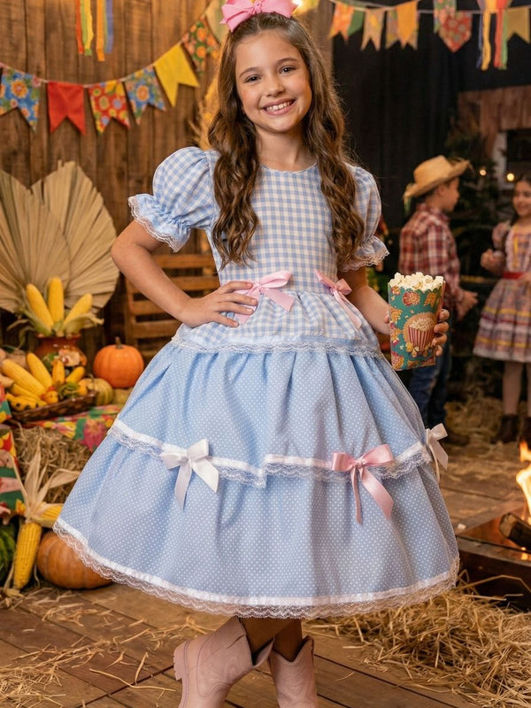 Vestido Junino Mimadine Luxo Stefanny Azul Bebe