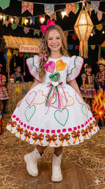 Vestido Marie Junino Luxo Noivinha/Noiva dos Corações