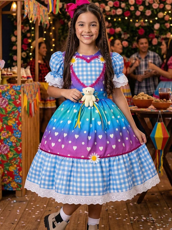 Vestido Marie Junino Luxo Ursinho do Sertão Azul