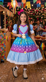 Vestido Marie Junino Luxo Ursinho do Sertão Azul