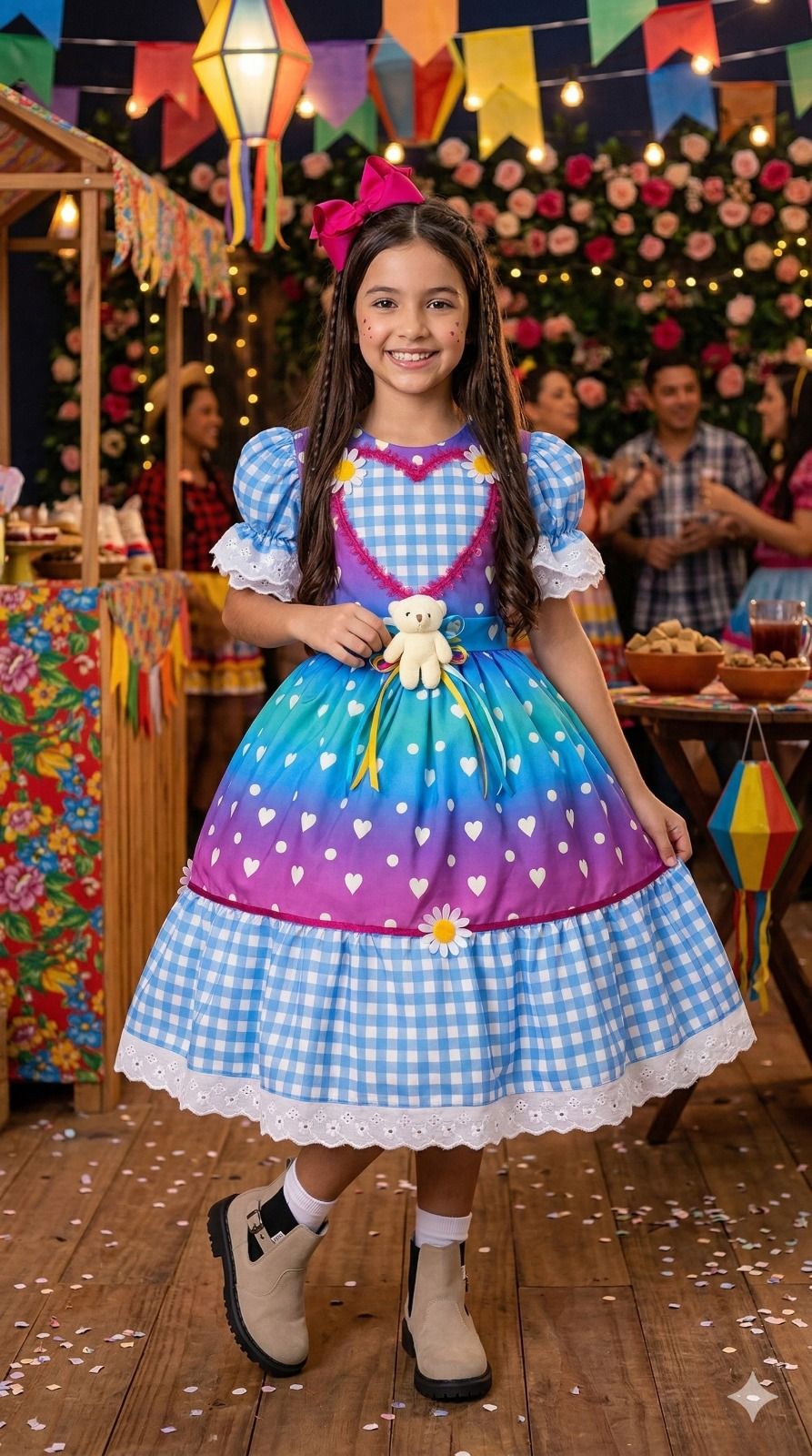 Vestido Marie Junino Luxo Ursinho do Sertão Azul