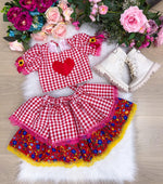Conjunto Junino Banana Club Luxo Luana Vermelho