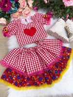 Conjunto Junino Banana Club Luxo Luana Vermelho