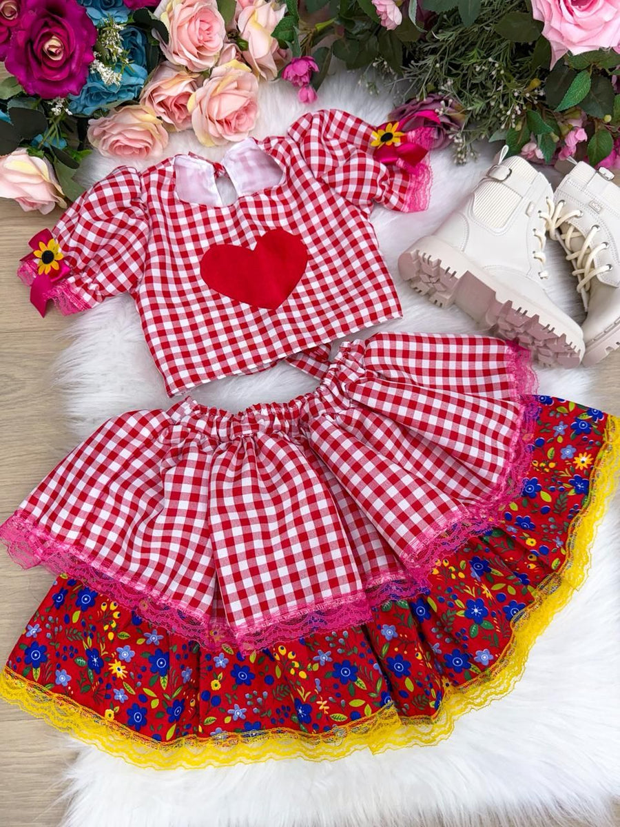 Conjunto Junino Banana Club Luxo Luana Vermelho