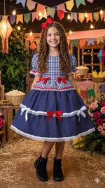 Vestido Junino Mimadine Luxo Stefanny Azul Marinho