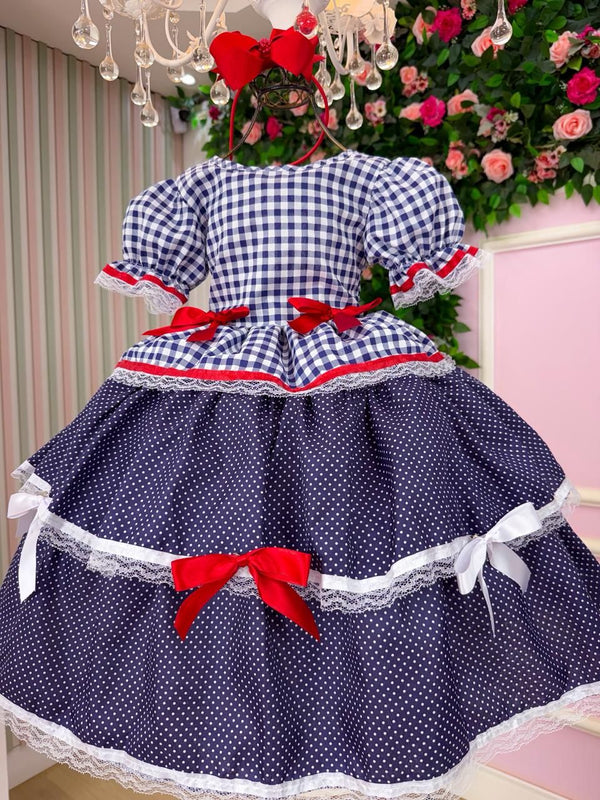 Vestido Junino Mimadine Luxo Stefanny Azul Marinho