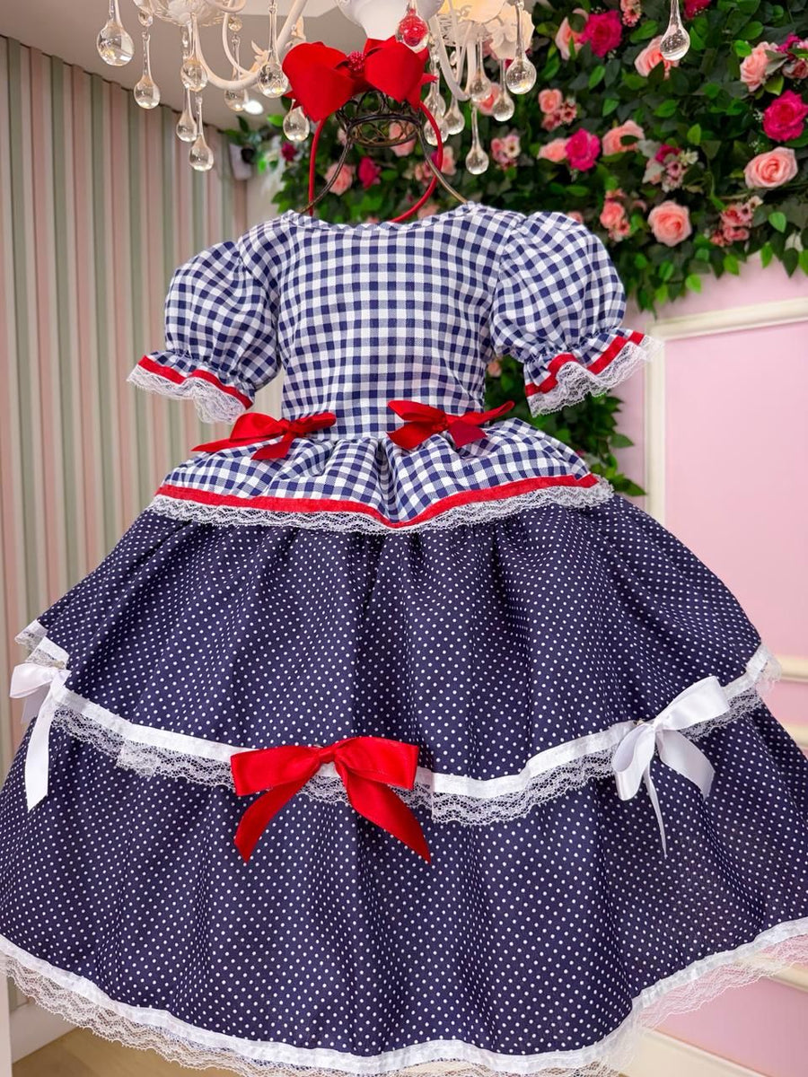 Vestido Junino Mimadine Luxo Stefanny Azul Marinho