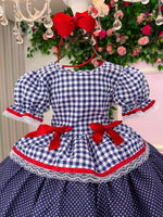 Vestido Junino Mimadine Luxo Stefanny Azul Marinho