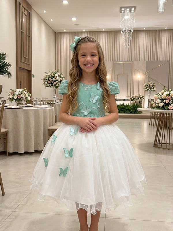 Vestido Juvenil - Midi Vila Lele Sabrina Verde Oliva e Off