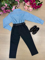 Conjunto Social Miss Cherry Henrique Azul Calça Preta