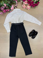 Conjunto Social Miss Cherry Henrique Bege Calça Preta