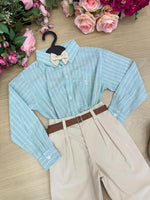 Conjunto Social Miss Cherry Henrique Verde Calça Bege