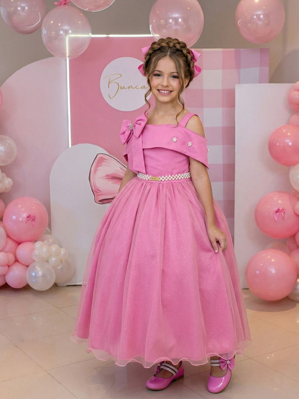 Vestido Longo Banana Club Doce Elegância Rosa Chiclete