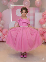 Vestido Banana Club Longo Doce Elegancia Rosa Chiclete