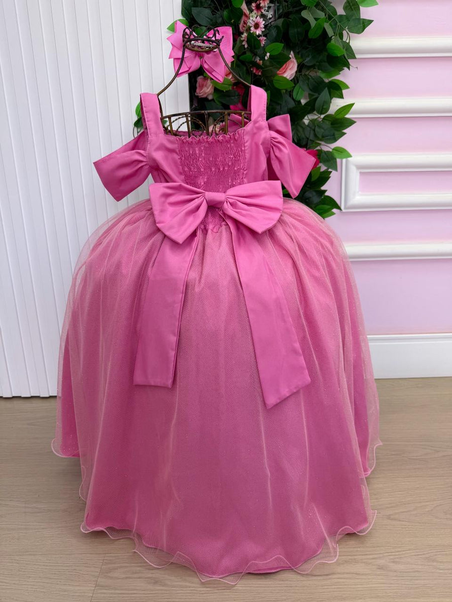 Vestido Banana Club Longo Doce Elegancia Rosa Chiclete