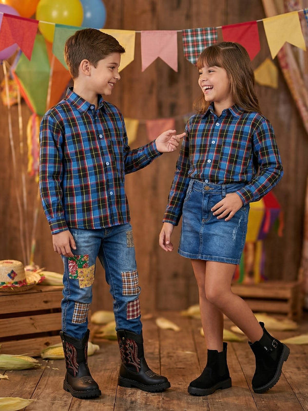 Camisa Junina Xadrez Breno Azul