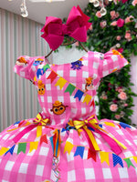 Vestido Junino Temáticos Kids Luxo Bolo Fofo Rosa
