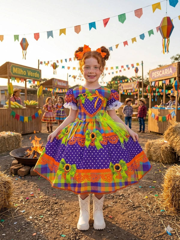 Vestido Marie Junino Luxo Arraia do Coração Roxo