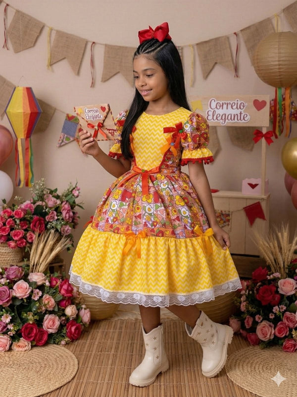 Vestido Marie Junino Quermesse de Luxo Amarelo