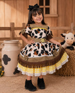 Vestido Tematicos Kids Doce Mimosa Marrom - Fazendinha - Vaquinha
