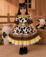 Vestido Tematicos Kids Doce Mimosa Marrom - Fazendinha - Vaquinha