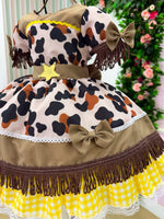 Vestido Tematicos Kids Doce Mimosa Marrom - Fazendinha - Vaquinha