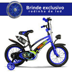 Bicicleta Infantil Aro 14 Old School Azul 3 a 7 Anos LED + Pneu Grosso + Farol +