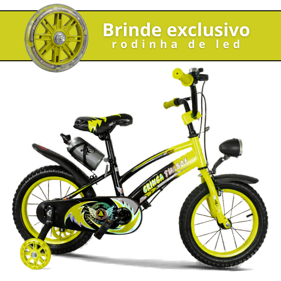 Bicicleta Infantil Aro 14 Old School Amarela 3 a 7 Anos LED + Pneu Grosso + Faro
