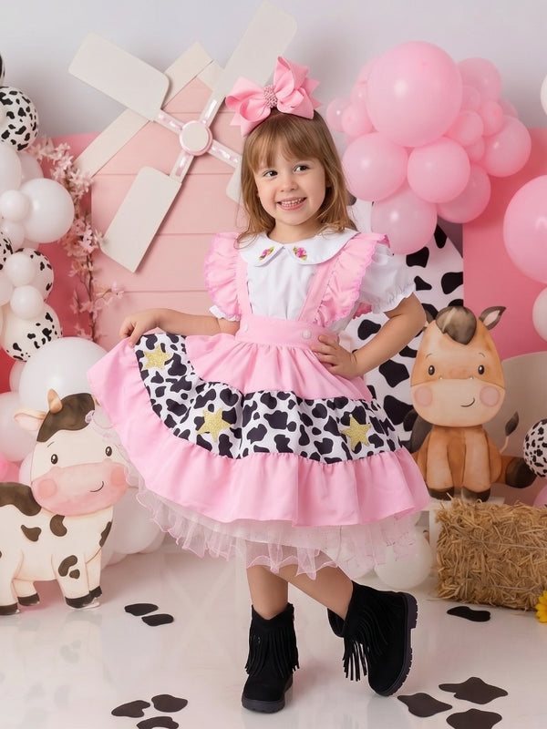 Vestido Temáticos Kids Doce Mimosa Rosa - Fazendinha - Vaquinha