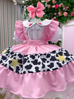 Vestido Temáticos Kids Doce Mimosa Rosa - Fazendinha - Vaquinha