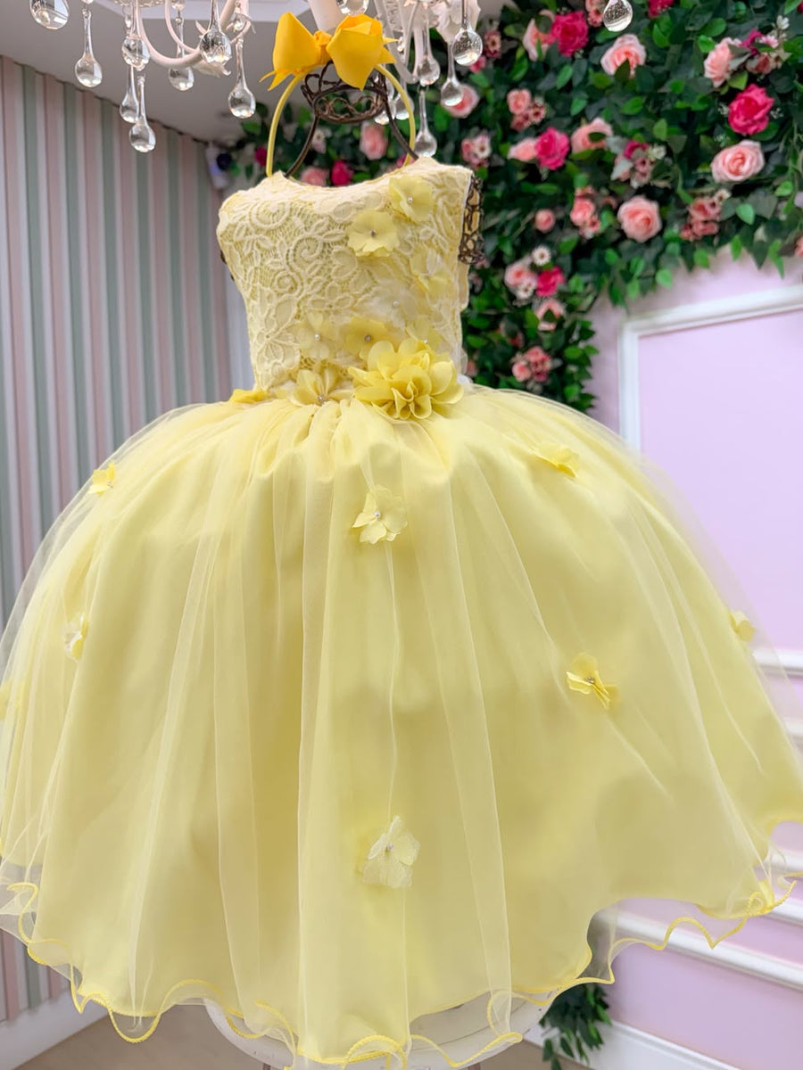 Vestido Juvenil Vila Lele Regata Flores Amarelo