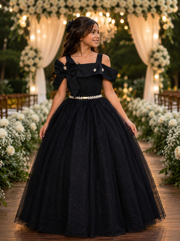 Vestido Banana Club Longo Doce Elegancia Preto