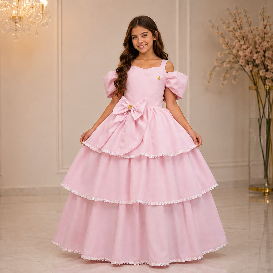 Vestido Banana Club Longo Safira Rosa Bebe